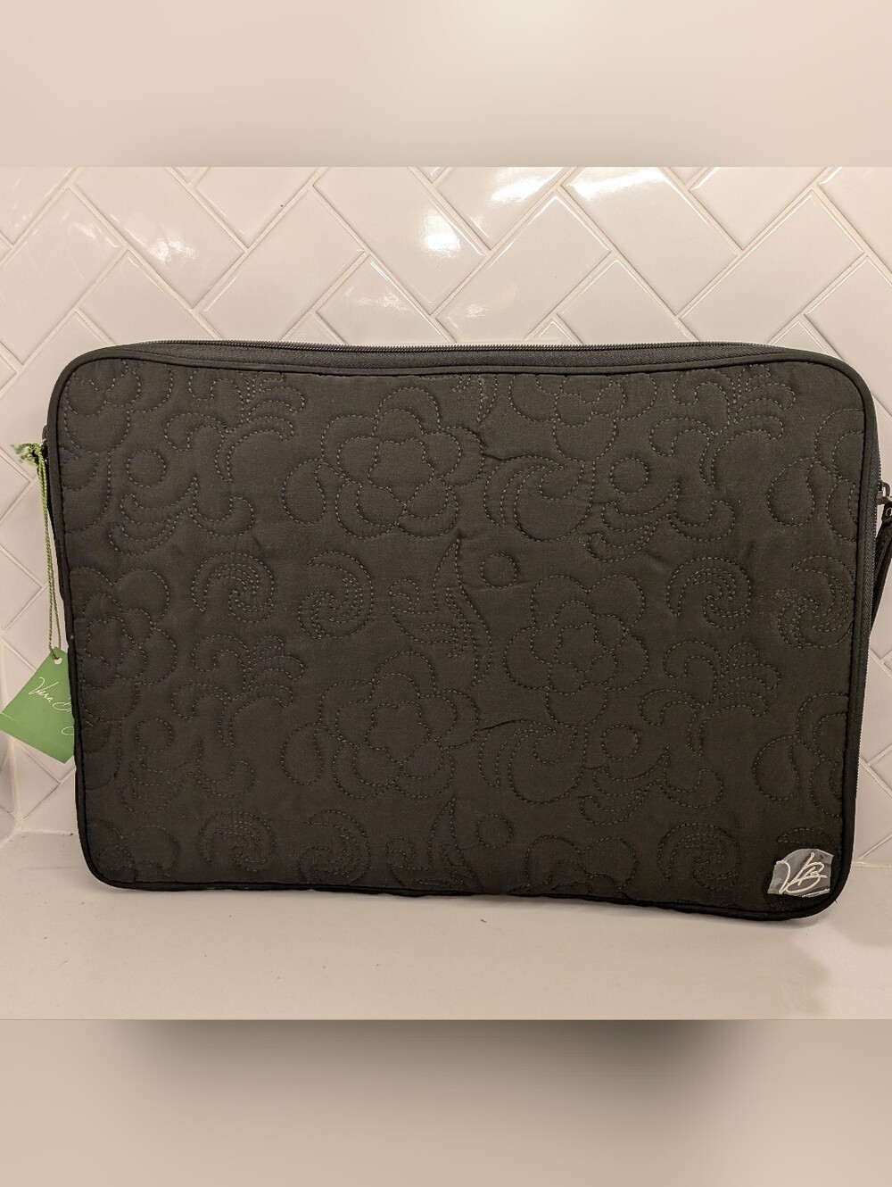 NWT Vera Bradley Black and Floral Quilted Laptop Sleeve  (17") Cottage School